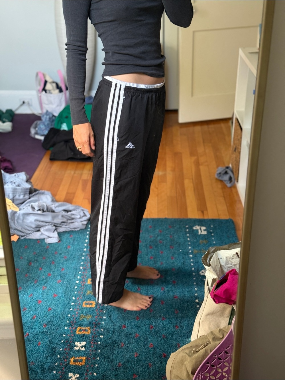 adidas Black Track Pants with White Three-Stripes